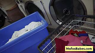 I’m so horny watching petite Nikki Mars suck Jason Legend’s cock in public laundromat!