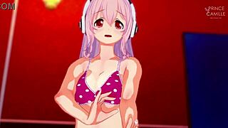 Super Sonico gets horny while modeling for you