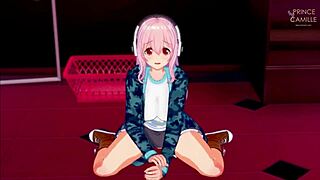 Super Sonico gets horny while modeling for you
