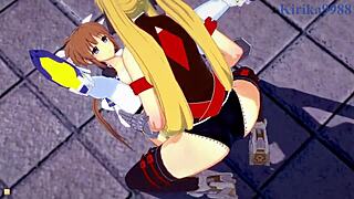 Fate testarossa and nanoha takamachi share intense lesbian futanari play