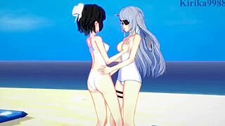 Miku Kohinata and Laura Bodewig in Lesbian Play from Symphogear and Infinite Stratos Hentai
