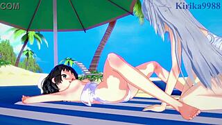 Miku Kohinata and Laura Bodewig in Lesbian Play from Symphogear and Infinite Stratos Hentai