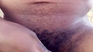 stroking bbc outdoors with moaning handjob in homemade setting