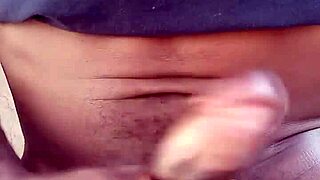 stroking bbc outdoors with moaning handjob in homemade setting