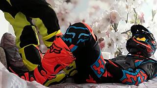 Yo, check these motocross gay dudes in wild biker boots!