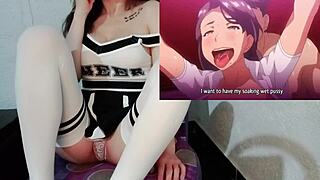 Latina student reacts to hentai futanari fucking.