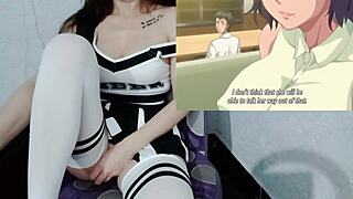 Latina student reacts to hentai futanari fucking.