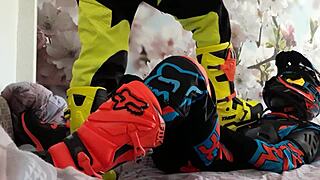 Yo, check these motocross gay dudes in wild biker boots!