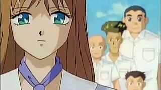 Shy anime teen with big tits fingers her wet pussy hard.