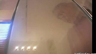 Curvy blonde babe stroking herself under steamy shower