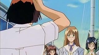 Shy anime teen with big tits fingers her wet pussy hard.