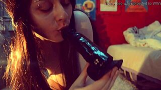 Petite Brunette Teen Rides BBC Dildo with Butt Plug in Tight Asshole - Spooky Boogie's Amateur Show!