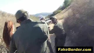 Fake Mexican Border Patrol Lures Beautiful Brunette Girlfriend to Ride Cock, Perky Tits Exposed.