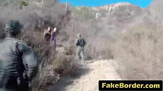 Fake Mexican Border Patrol Lures Beautiful Brunette Girlfriend to Ride Cock, Perky Tits Exposed.