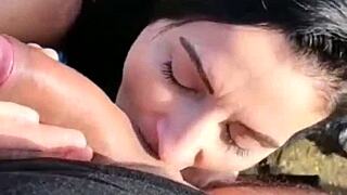 I watch her suck his cock and nuts on the side of the road, feeling so aroused