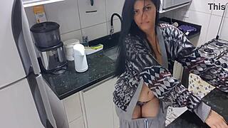 why is the latina masturbating in the kitchen?
