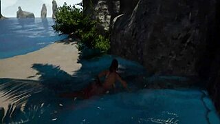 Couple plays with toys on beach