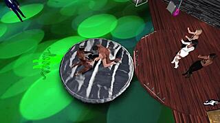 a group of people dancing and socializing at an elite night club outdoors