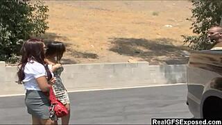 Two beautiful women with natural large breasts have bisexual experience and they both perform a cunnilingus dance on a big dick