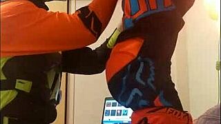 Wow gay motocross blowjob in costumes!