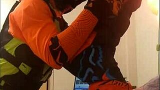 Wow gay motocross blowjob in costumes!