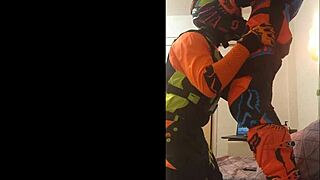 Wow gay motocross blowjob in costumes!