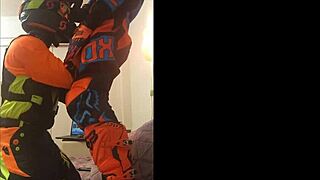 Wow gay motocross blowjob in costumes!