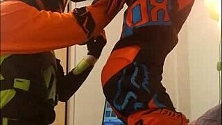 Wow gay motocross blowjob in costumes!