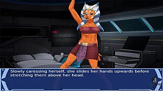 In this Star Wars cosplay, the orange trainer moans during bdsm orgasm