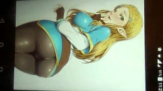 imagine princess zelda in latex receiving huge cum tribute all over her body