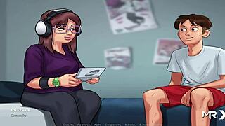 Summertimesaga chubby girl masturbates to creampie in headphones