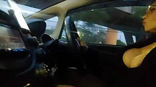 married woman driving jerks off friend while on the road