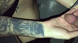 tattooed goth chick blows stranger in video booth