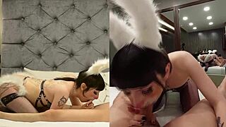 oh wow, shemale cosplay beauty tgirl fucks like a real rabbit with anal!