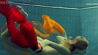 Nastya strips and shows her naked body in the pool