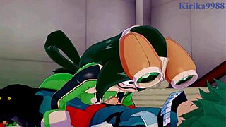 want to see tsuyu asui and mt lady get creampied by izuku midoriya in intense hentai sex?