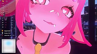 Bunny vtuber in anime dominates with big futa cock