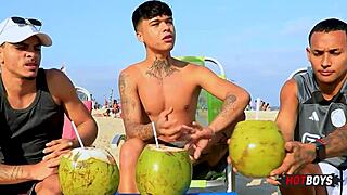 we're fucking our friend in a wild 3some with big cocks 😈