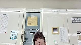 Asian feet in the office setting.