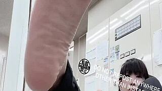 Asian feet in the office setting.