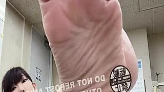 Asian feet in the office setting.