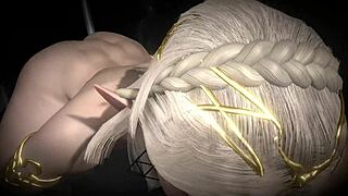 sexy blonde elf girl gives bareback blowjob in dark anime