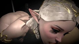 sexy blonde elf girl gives bareback blowjob in dark anime