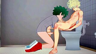 midoriya gives bakugou a sloppy blowjob with cum finish in my hero academia yaoi