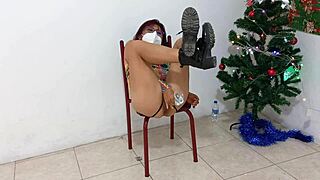 Slut Enjoys Intense Orgasm with Christmas Dildo?