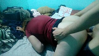 Are you watching this Latina milf getting pounded doggystyle in bed?