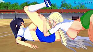 Yomi, Ikaruga, Katsuragi dive into intense lesbian hentai play