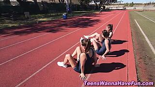 Athletic Lesbian Teens Finger And Lick In Spandex!