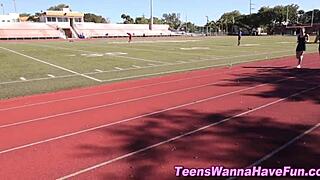 Athletic Lesbian Teens Finger And Lick In Spandex!