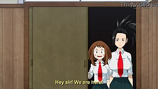 Two petite 18+ teens gag on monster cocks in My Hero Academia hentai gangbang.